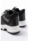 F-209 Siyah Bağcıklı Fileli Taş Aksesuarlı Günlük Spor Ayakkabı