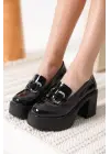 Felice Siyah Rugan Gümüş Tokalı Kadın Loafer