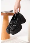 Felice Siyah Rugan Gümüş Tokalı Kadın Loafer