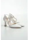 Fiona Taşlı Kadın Beyaz Topuklu Ayakkabı