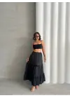 Fırfırlı Brodeli Astarlı Uzun Etek Siyah S255047