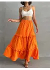 Fırfırlı Brodeli Astarlı Uzun Etek Turuncu S255047