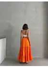 Fırfırlı Brodeli Astarlı Uzun Etek Turuncu S255047