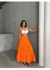 Fırfırlı Brodeli Astarlı Uzun Etek Turuncu S255047