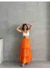 Fırfırlı Brodeli Astarlı Uzun Etek Turuncu S255047