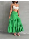 Fırfırlı Brodeli Astarlı Uzun Etek Yeşil S255047
