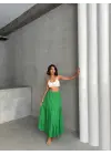 Fırfırlı Brodeli Astarlı Uzun Etek Yeşil S255047