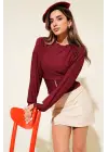 Fitilli Bisiklet Yaka İkili Bluz Bordo T4341