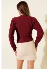 Fitilli Bisiklet Yaka İkili Bluz Bordo T4341