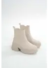 Bej Yüksek Tabanlı Lastikli Günlük Kadın Bot