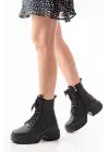Siyah Yüksek Tabanlı Bağcıklı Fermuarlı Günlük Kadın Bot