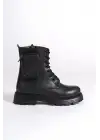 Gına Bağcıklı Fermuarlı Ortopedik Taban Çantalı Kadın Bot St - Siyah