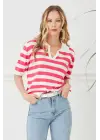 Gömlek Yaka Çizgili Triko Tişört