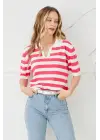 Gömlek Yaka Çizgili Triko Tişört