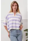 Gömlek Yaka Çizgili Triko Tişört