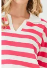 Gömlek Yaka Çizgili Triko Tişört