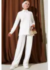 Gömlek Yaka Fitilli Salaş İkili Takım Beyaz T4300