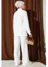 Gömlek Yaka Fitilli Salaş İkili Takım Beyaz T4300