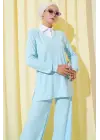 Gömlek Yaka Fitilli Salaş İkili Takım Buz Mavisi T4300