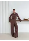 Gömlek Yaka Kaplama Düğmeli Takım Kahve St265866
