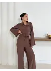 Gömlek Yaka Kaplama Düğmeli Takım Kahve St265866