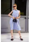 Gömlek Yaka Kemerli Elbise Mavi S255061