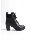 Helen Bağcıklı Fermuarlı Ortopedik Taban Topuklukadın Bot  St - Siyah