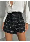 İki Düğmeli Ch Kumaş Şort Etek Siyah H26414