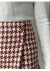 İki Düğmeli Kaz Ayağı Desen Ch Kumaş Şort Etek Bordobeyaz H26414