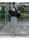 İkili Triko Elbise Takım Siyah Beyaz