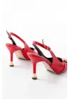 İnf-1151 Kırmızı Günlük Arkası Açık Topuklu Bayan Ayakkabı