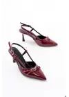 Bordo Rugan Günlük Arkası Açık Fiyonklu Topuklu Bayan Ayakkabı