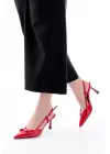 Kırmızı Rugan Günlük Arkası Açık Fiyonklu Topuklu Bayan Ayakkabı