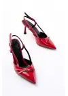 Kırmızı Rugan Günlük Arkası Açık Fiyonklu Topuklu Bayan Ayakkabı
