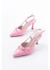Pembe Rugan Günlük Arkası Açık Fiyonklu Topuklu Bayan Ayakkabı