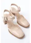İNF-40450 Bej Rugan Günlük Arkası Açık Topuklu Bayan Ayakkabı