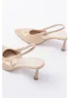 İNF-40451 Bej Kırışık Rugan Günlük Arkası Açık Topuklu Bayan Ayakkabı