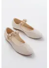 İnf-6363 Bej Havlu Desenli Baret Tokalı Günlük Bayan Ayakkabı