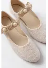 İnf-6363 Bej Havlu Desenli Baret Tokalı Günlük Bayan Ayakkabı