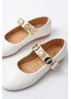 İNF-6363 Beyaz Baret Tokalı Günlük Bayan Ayakkabı