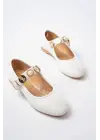 İNF-6363 Beyaz Baret Tokalı Günlük Bayan Ayakkabı