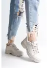 Jane Bağcıklı Ortopedik Taban Kadın Sneaker Spor Ayakkabı  Kt - Krem