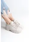 Jane Bağcıklı Ortopedik Taban Kadın Sneaker Spor Ayakkabı  Kt - Krem