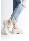 Jane Bağcıklı Ortopedik Taban Kadın Sneaker Spor Ayakkabı  Kt - Krem