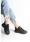 Jane Bağcıklı Ortopedik Taban Kadın Sneaker Spor Ayakkabı  St - Siyah