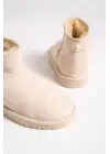 Jolıe Bağcıksız Düz Taban İçi Kürklü Kısa Süet Kadın Bot Kt - Krem