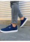 Tb0118 Rex Bağcıklı Keten Kumaş Erkek Günlük Sneaker Ayakkabı Kbt - Lacivert