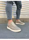 Tb0118 Rex Bağcıklı Keten Kumaş Erkek Günlük Sneaker Ayakkabı Kkt - Bej