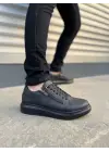 Tb155 Warrior Bağcıklı Ve Fermuarlı Cilt Erkek Günlük Sneaker Ayakkabı Cst - Siyah