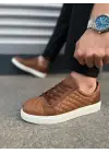 Tb166 Prestige Bağcıklı Cilt Kapitone Desenli Erkek Günlük Sneaker Ayakkabı Cbt - Taba